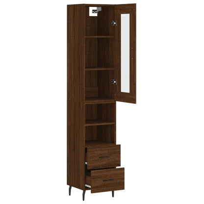 Buffet haut aspect chêne marron 34,5x34x180 cm matériau bois