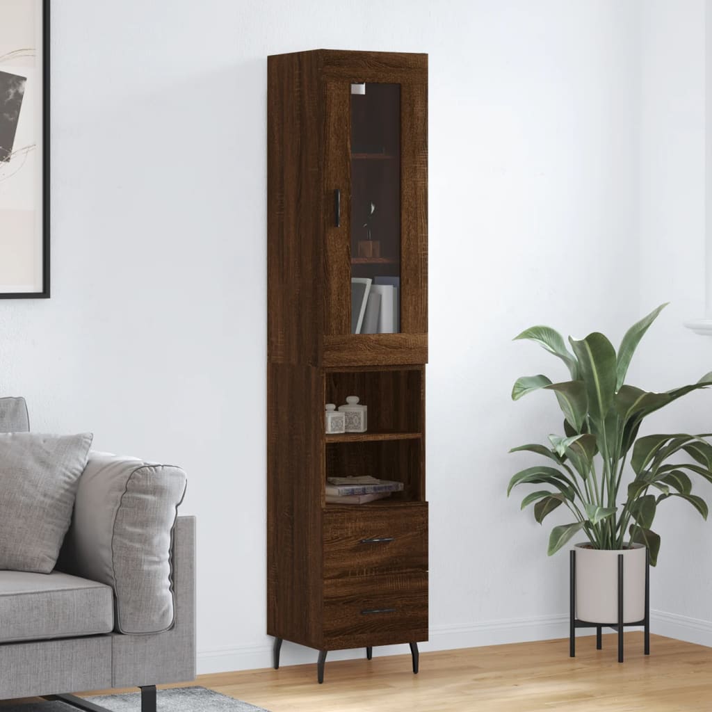 Buffet haut aspect chêne marron 34,5x34x180 cm matériau bois