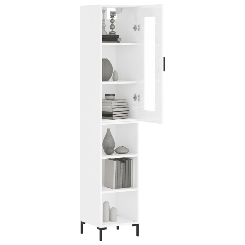 Buffet haut blanc brillant 34,5x34x180 cm en bois