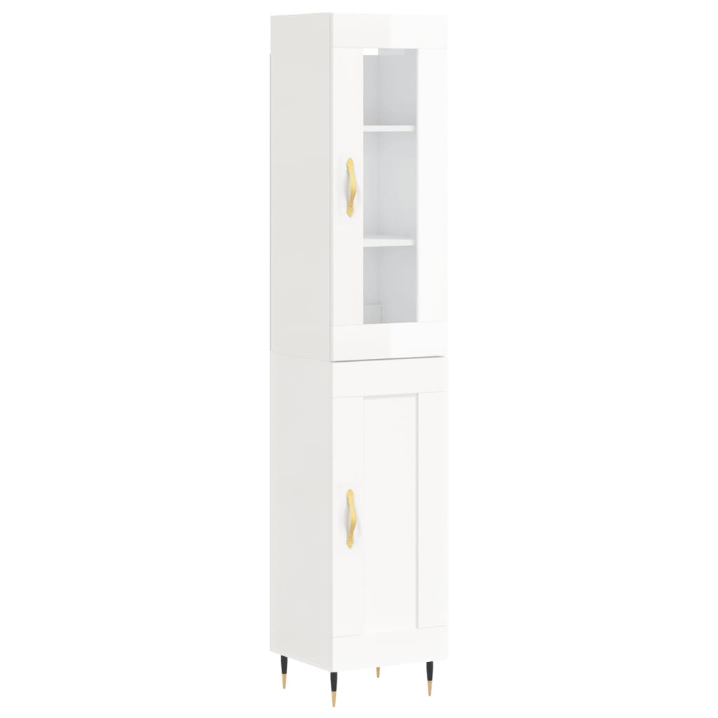 Buffet haut blanc brillant 34,5x34x180 cm en bois