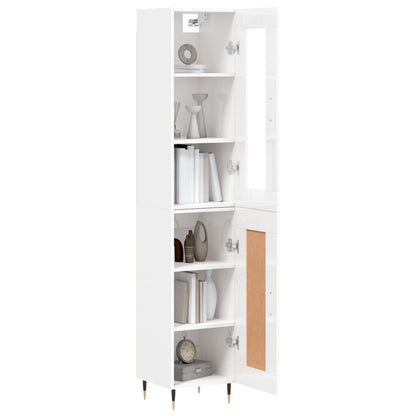 Buffet haut blanc brillant 34,5x34x180 cm en bois