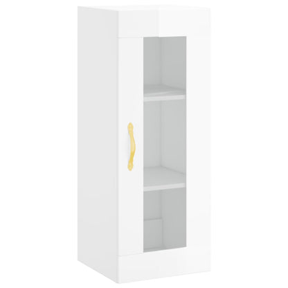 Buffet haut blanc brillant 34,5x34x180 cm en bois