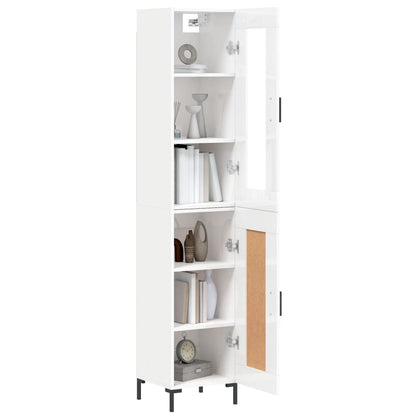 Buffet haut blanc brillant 34,5x34x180 cm en bois