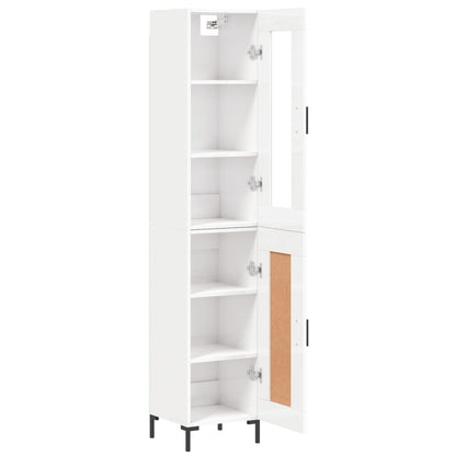 Buffet haut blanc brillant 34,5x34x180 cm en bois