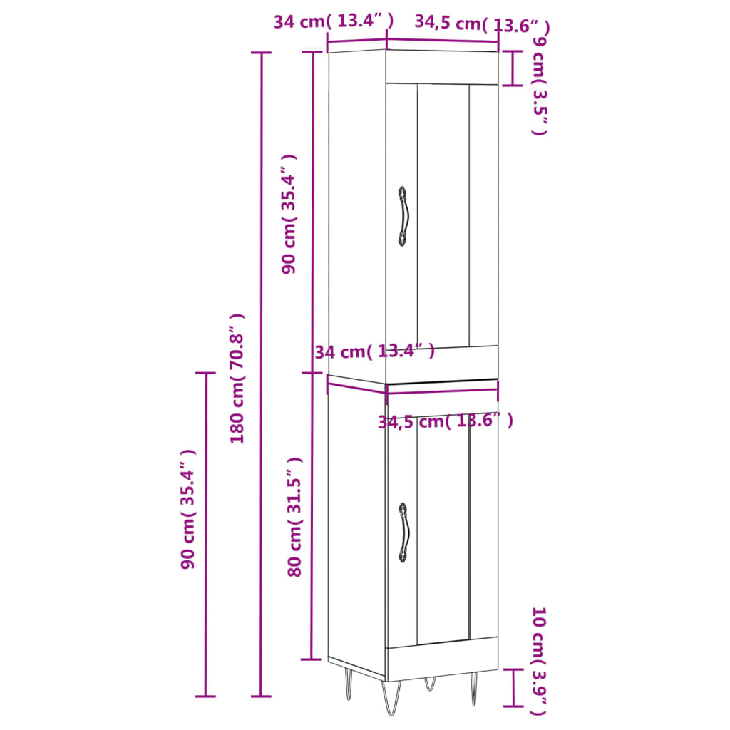 Buffet haut béton gris 34,5x34x180 cm en bois