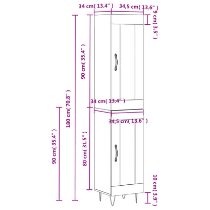 Buffet haut béton gris 34,5x34x180 cm en bois