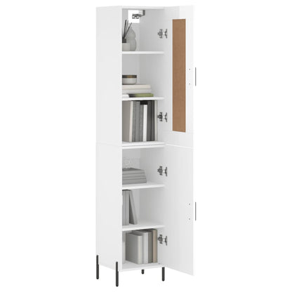 Buffet haut blanc brillant 34,5x34x180 cm en bois