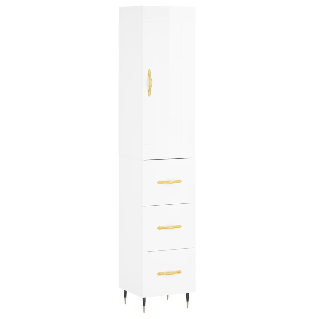 Buffet haut blanc brillant 34,5x34x180 cm en bois