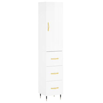 Buffet haut blanc brillant 34,5x34x180 cm en bois