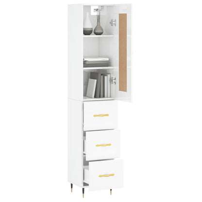 Buffet haut blanc brillant 34,5x34x180 cm en bois