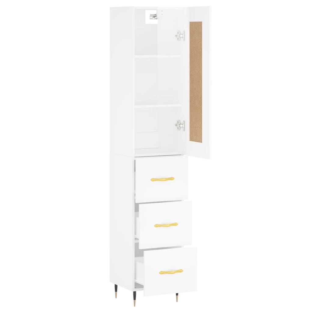 Buffet haut blanc brillant 34,5x34x180 cm en bois