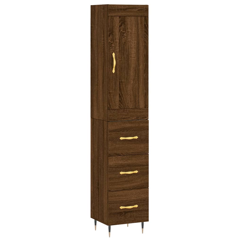 Buffet haut aspect chêne marron 34,5x34x180 cm matériau bois