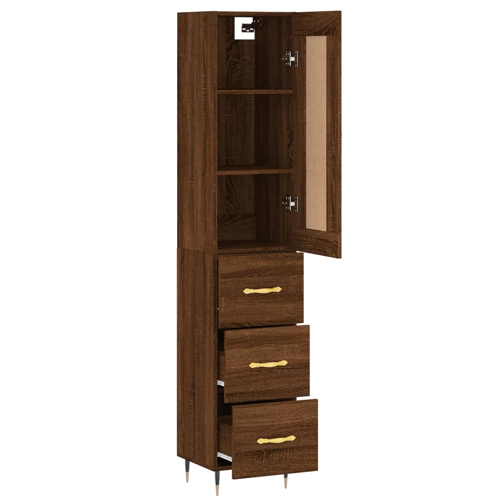 Buffet haut aspect chêne marron 34,5x34x180 cm matériau bois