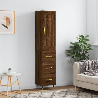 Buffet haut aspect chêne marron 34,5x34x180 cm matériau bois