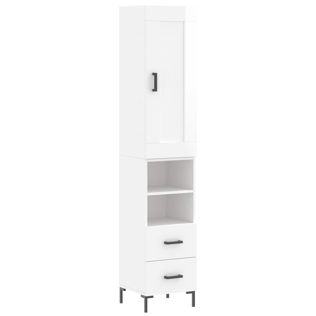 Buffet haut blanc brillant 34,5x34x180 cm en bois