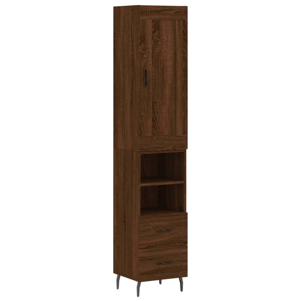 Buffet haut aspect chêne marron 34,5x34x180 cm matériau bois