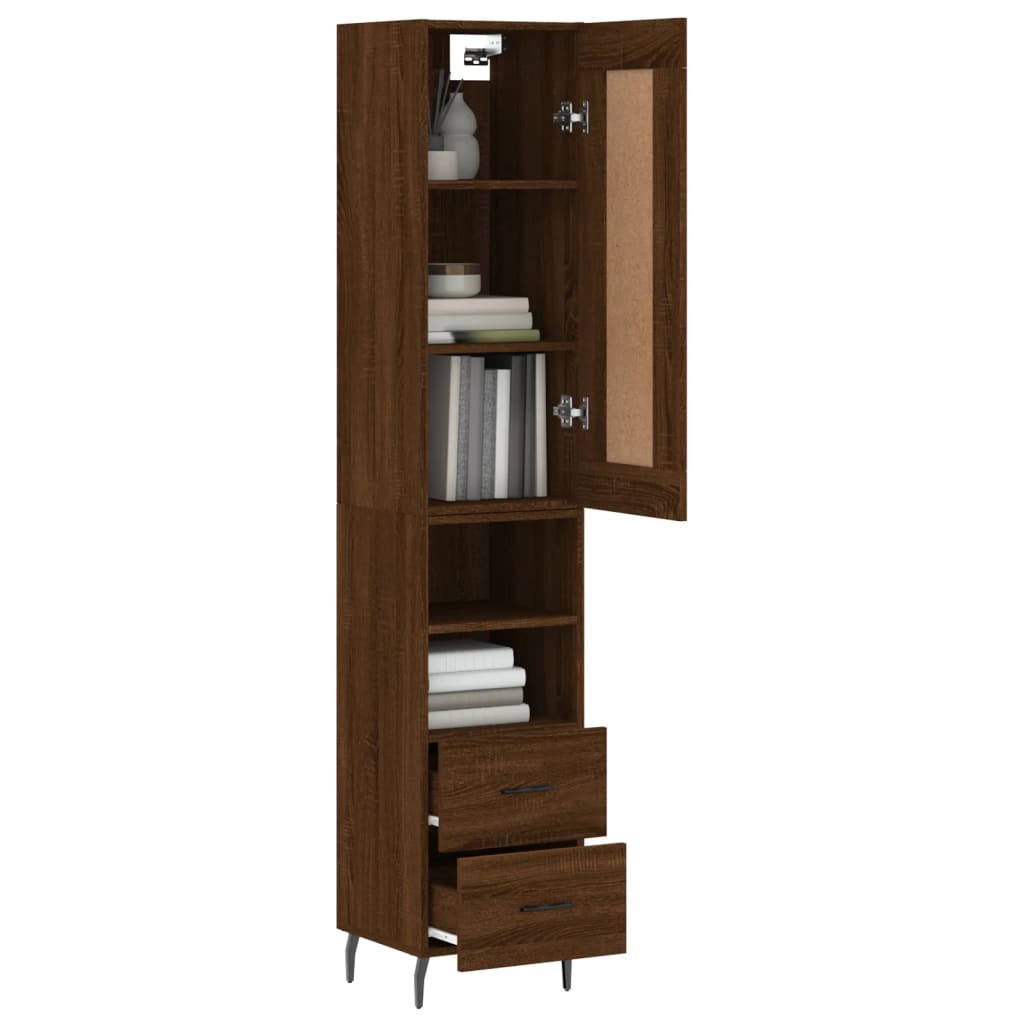 Buffet haut aspect chêne marron 34,5x34x180 cm matériau bois