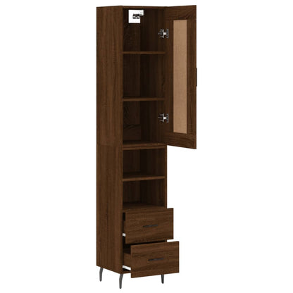 Buffet haut aspect chêne marron 34,5x34x180 cm matériau bois