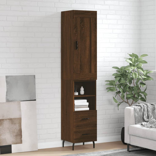 Buffet haut aspect chêne marron 34,5x34x180 cm matériau bois