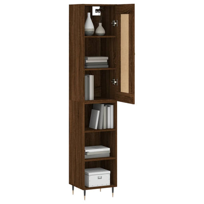 Buffet haut aspect chêne marron 34,5x34x180 cm matériau bois