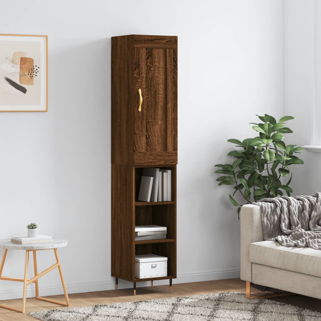 Buffet haut aspect chêne marron 34,5x34x180 cm matériau bois