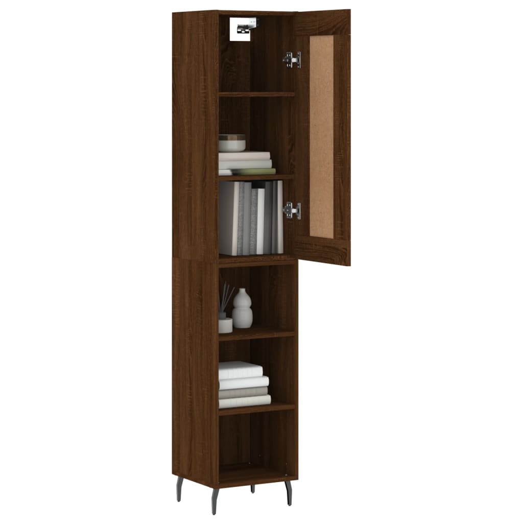 Buffet haut aspect chêne marron 34,5x34x180 cm matériau bois