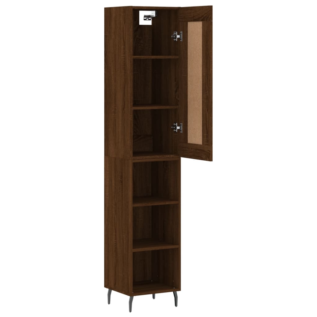 Buffet haut aspect chêne marron 34,5x34x180 cm matériau bois