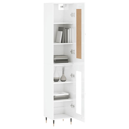 Buffet haut blanc brillant 34,5x34x180 cm en bois