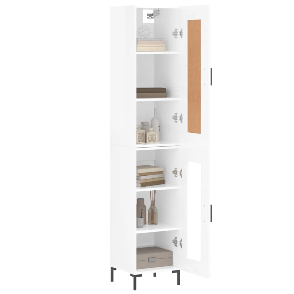 Buffet haut blanc brillant 34,5x34x180 cm en bois