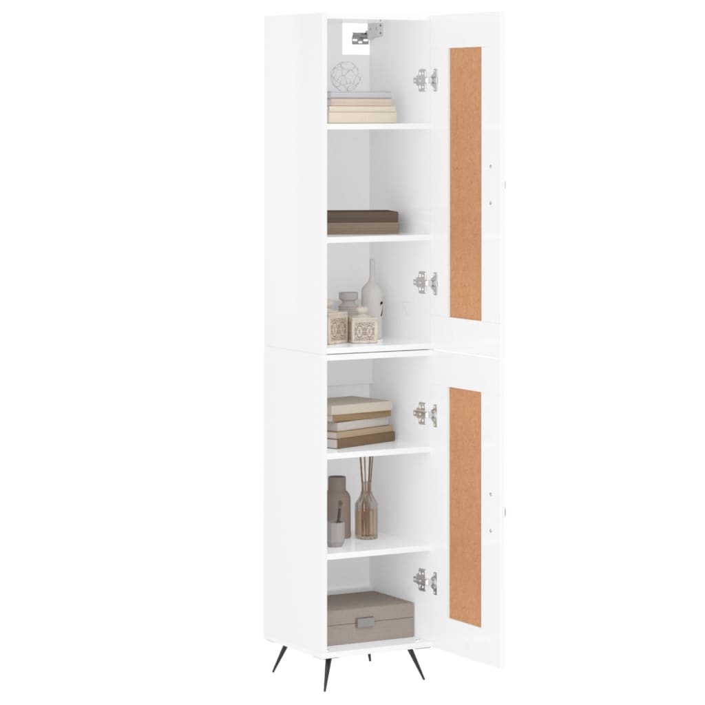 Buffet haut blanc brillant 34,5x34x180 cm en bois