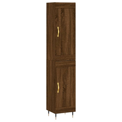 Buffet haut aspect chêne marron 34,5x34x180 cm matériau bois