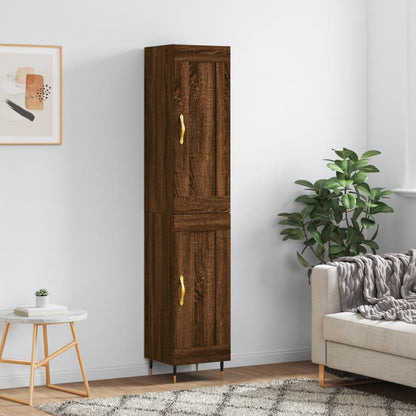 Buffet haut aspect chêne marron 34,5x34x180 cm matériau bois