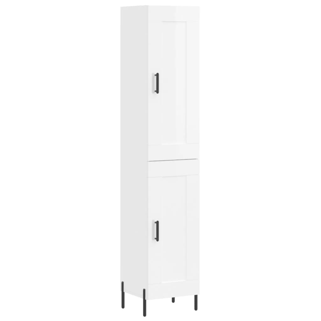 Buffet haut blanc brillant 34,5x34x180 cm en bois