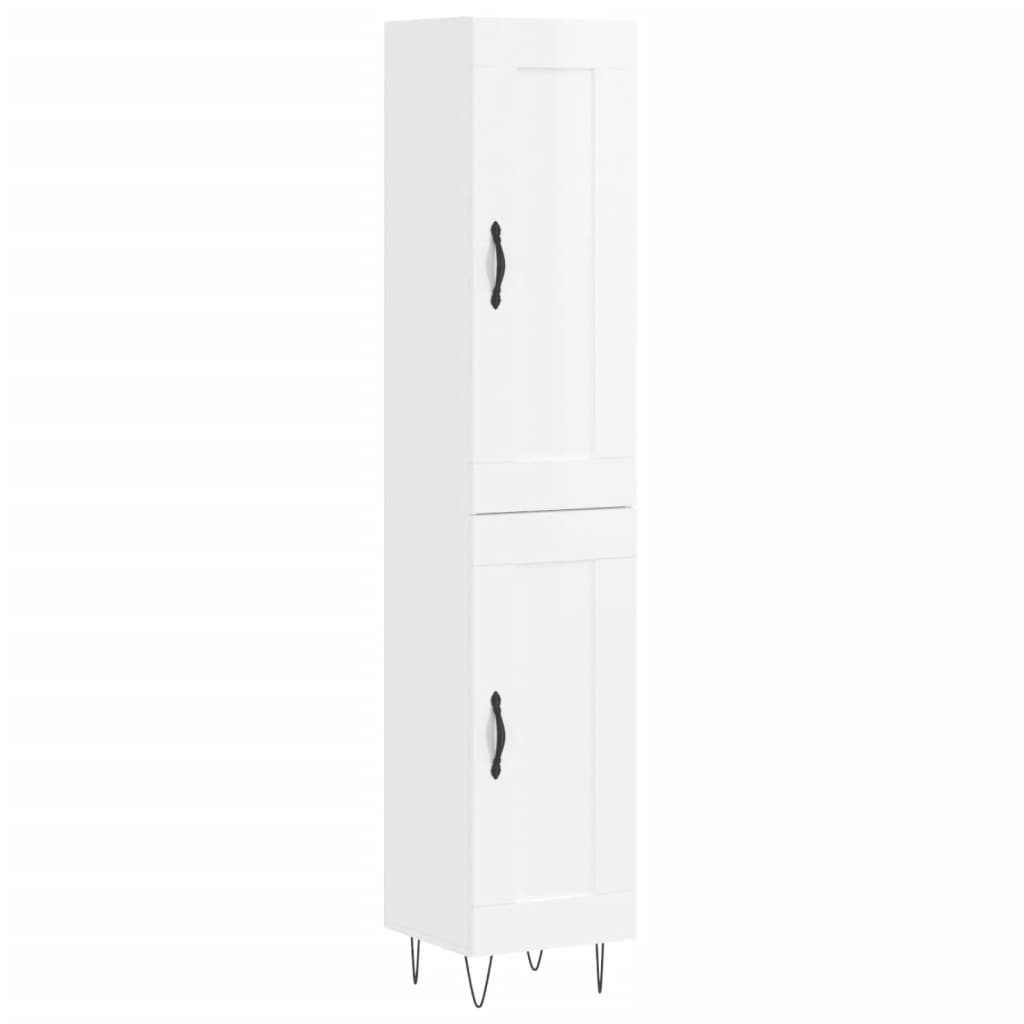 Buffet haut blanc brillant 34,5x34x180 cm en bois