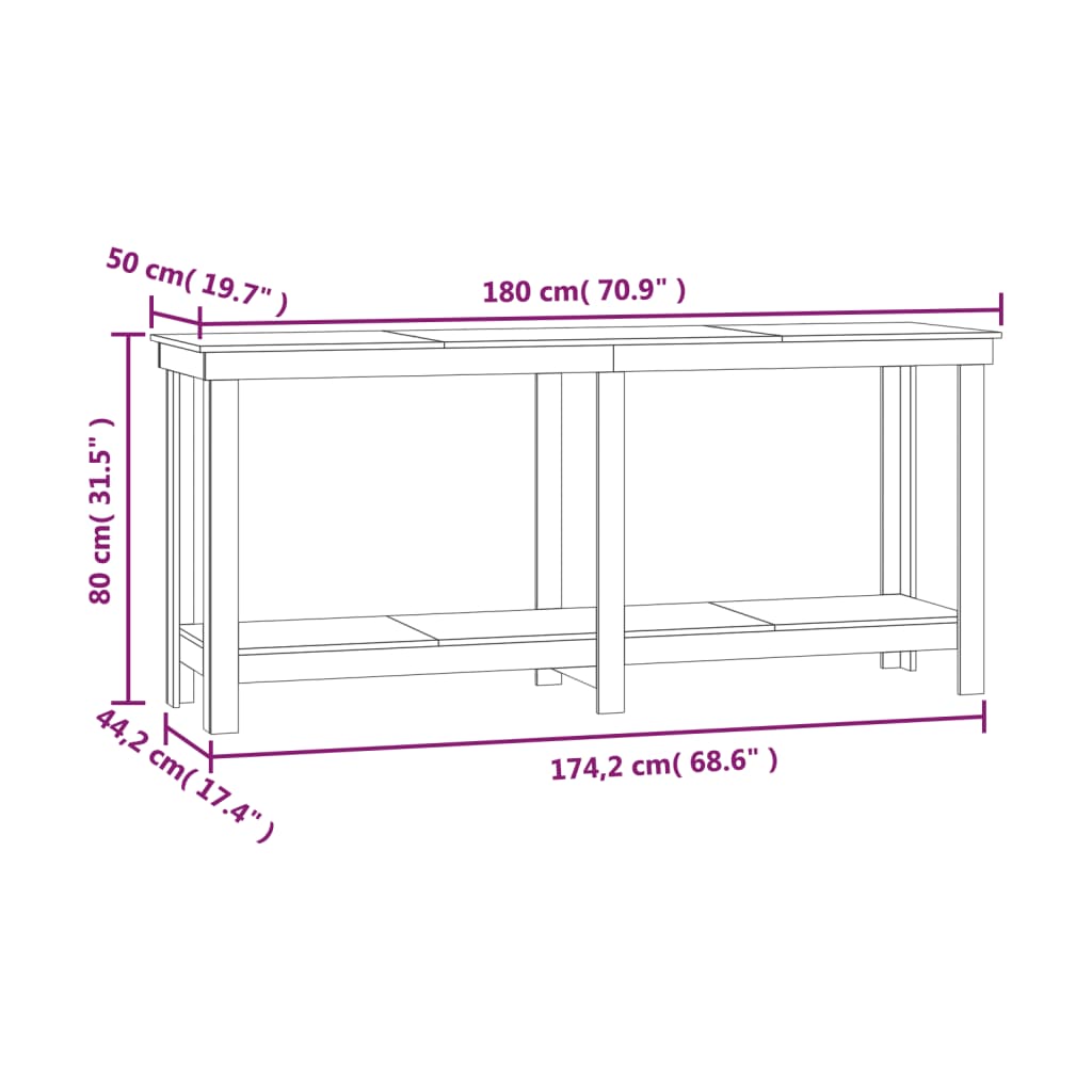 Banco de trabajo blanco 180x50x80 cm madera maciza de pino