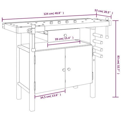 Werkbank mit Schubladen Schraubstöcken 124x52x83 cm Akazienholz