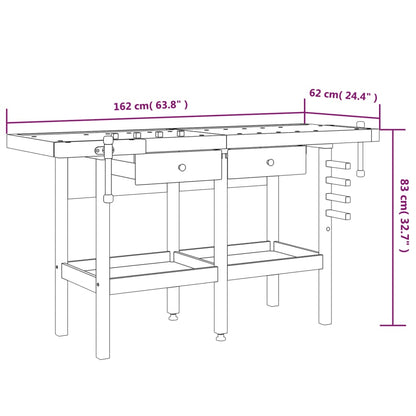 Werkbank mit Schubladen Schraubstöcken 162x62x83 cm Akazienholz