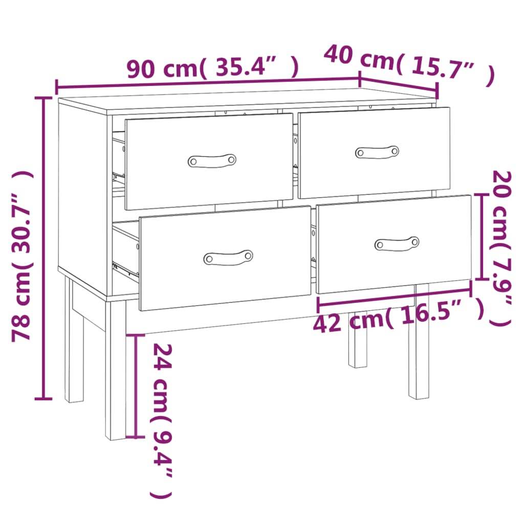 Mueble consola blanco 90x40x78 cm madera maciza de pino