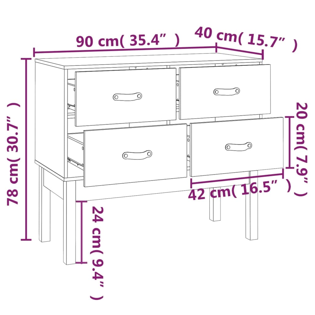 Mueble consola gris 90x40x78 cm madera maciza de pino