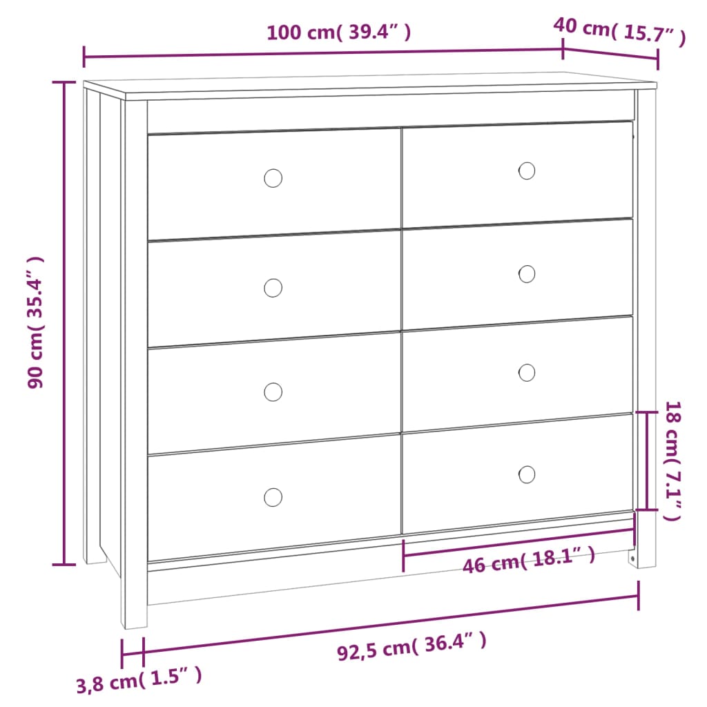 Armoire d'appoint grise 100x40x90 cm en bois de pin massif