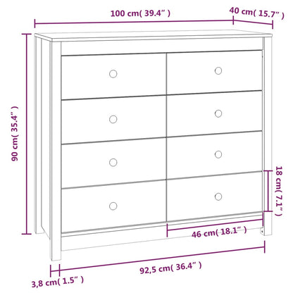 Armoire d'appoint grise 100x40x90 cm en bois de pin massif