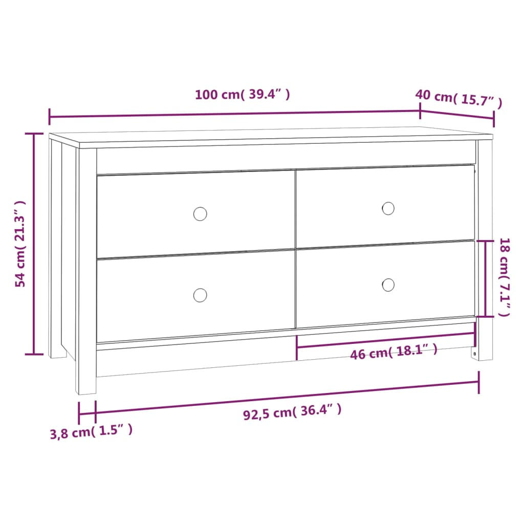 Mueble auxiliar marrón miel 100x40x54 cm madera maciza de pino