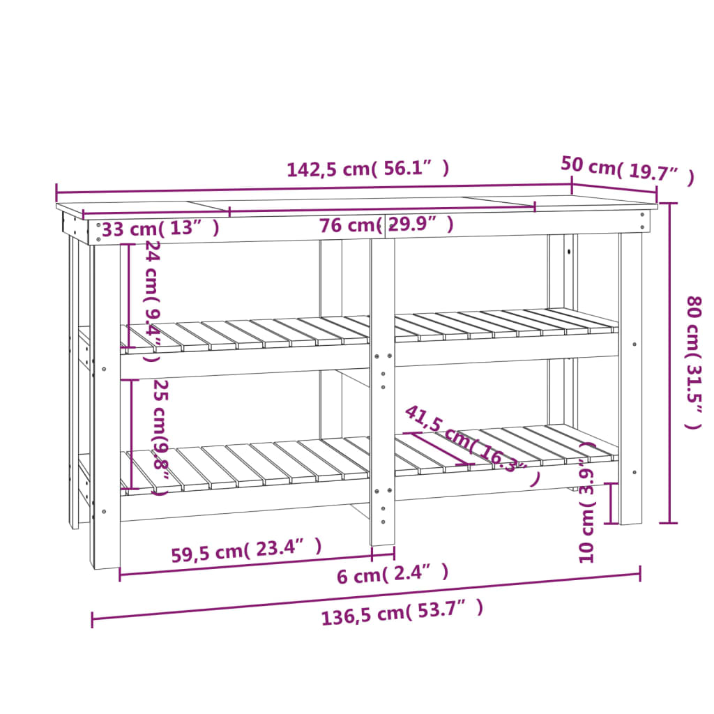 Werkbank Grau 142,5x50x80 cm Massivholz Kiefer