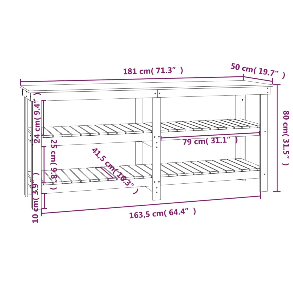 Werkbank 181x50x80 cm Massivholz Kiefer