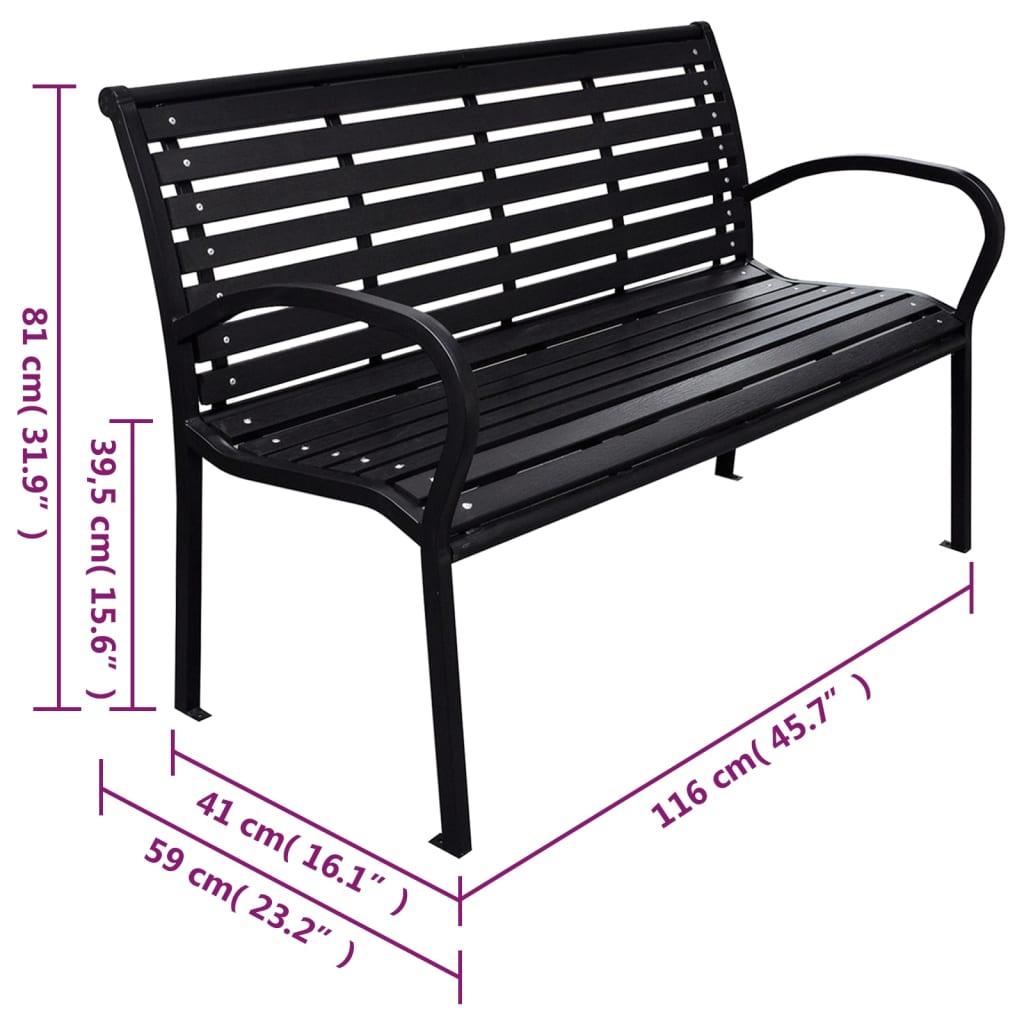 Banc de jardin noir 116 cm en acier et WPC