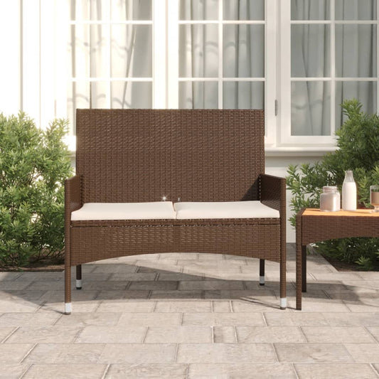 Banc de jardin 2 places avec coussin en polyrotin marron