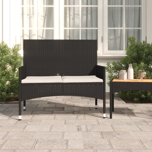 Banc de jardin 2 places avec coussins en polyrotin noir