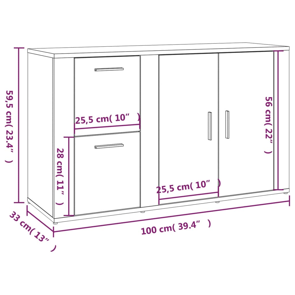 Aparador blanco brillante 100x33x59,5 cm de madera