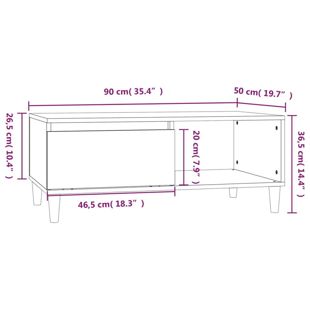 Table basse chêne fumé 90x50x36,5 cm en bois