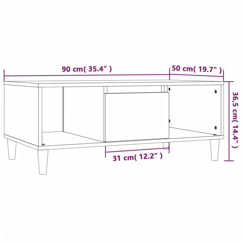 Mesa de centro aspecto roble marrón 90x50x36,5 cm de madera